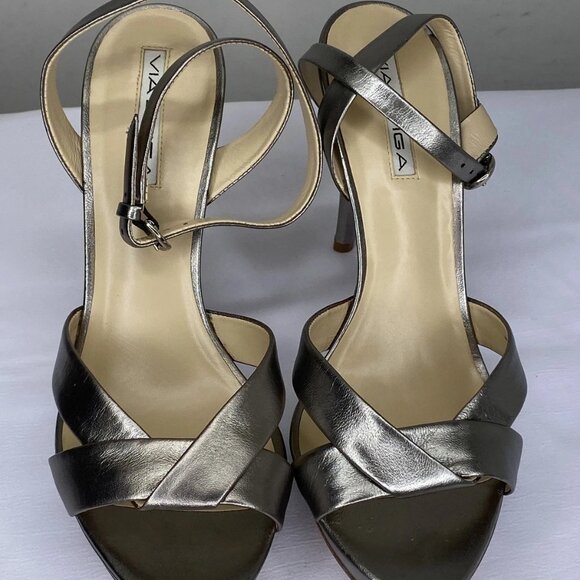 Via Spiga Womens Sandals Gray Size 9.5M Lyra High Cone Heel Ankle Strap Buckle - Picture 8 of 8